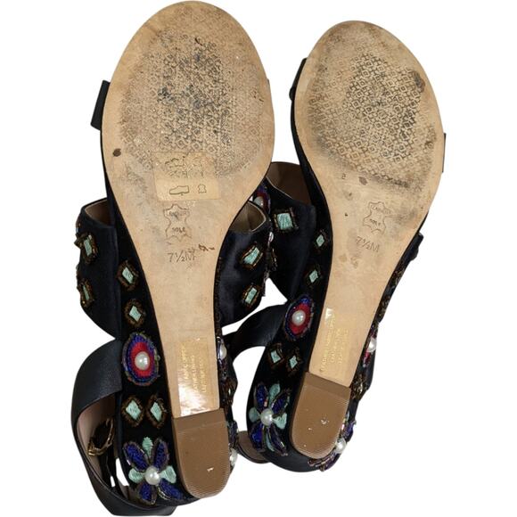 Tory Burch Estella Sandals 7.5 Crystal Embellished Leather Wedge Ankle Strap - Picture 13 of 15